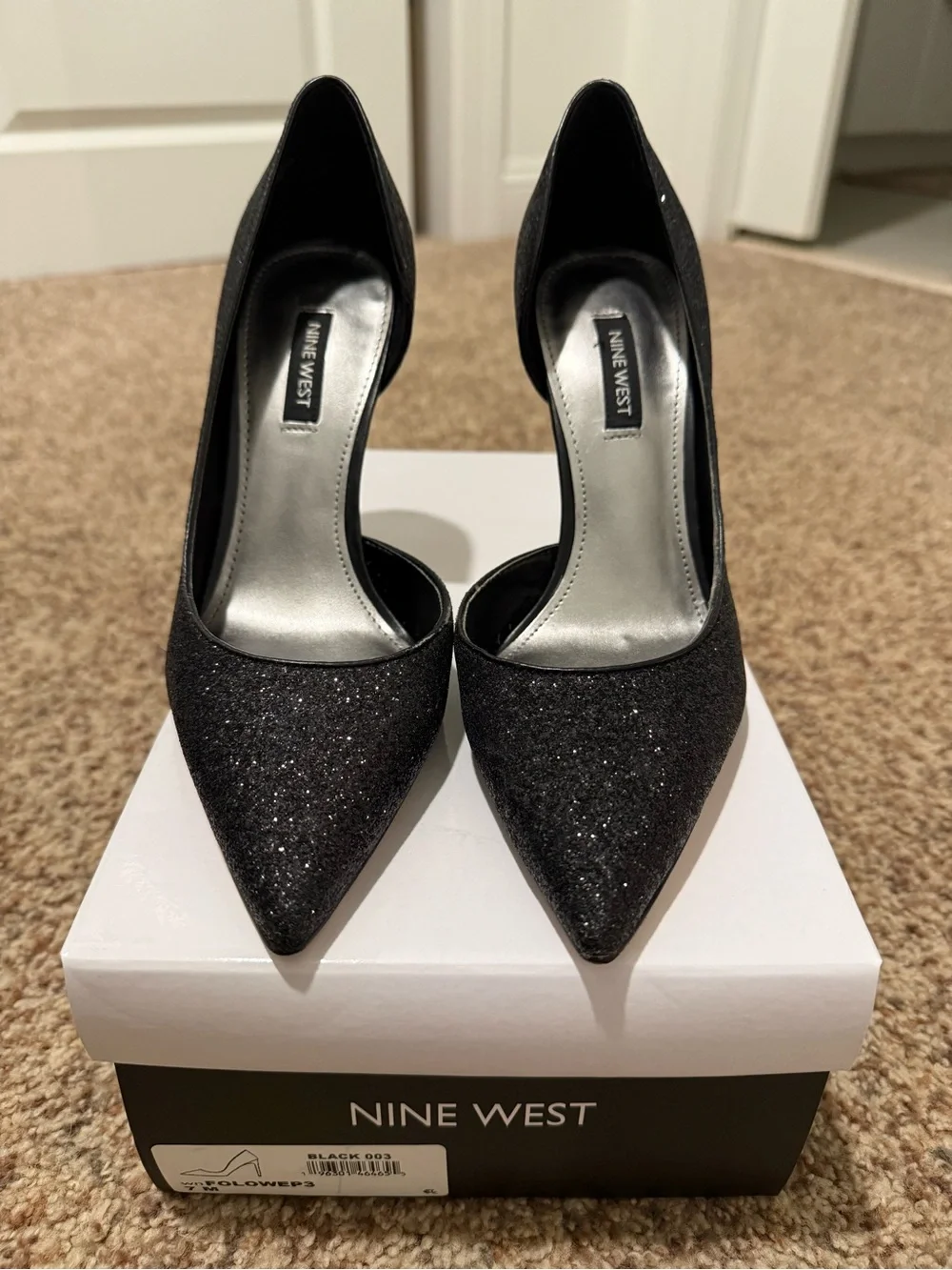 Nine West Black Glitter Pointed Toe D'Orsay Pumps